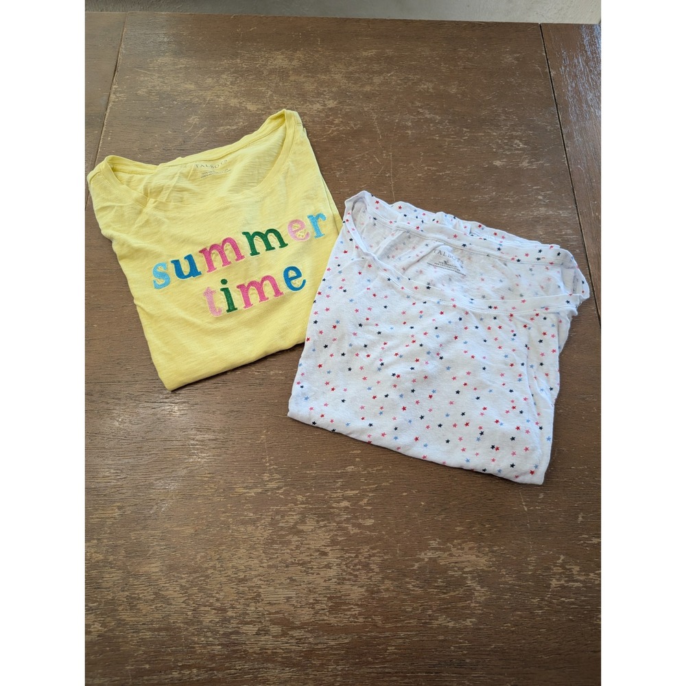 Talbots Womens Large T-Shirt Lot 2 Yellow Summertime Graphic White Star large